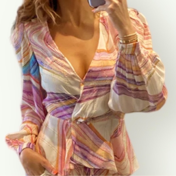 Rococo Sand x Free People Eira S & Lg Purple Pink Swirl Faux Wrap Silky Metallic - Picture 5 of 9